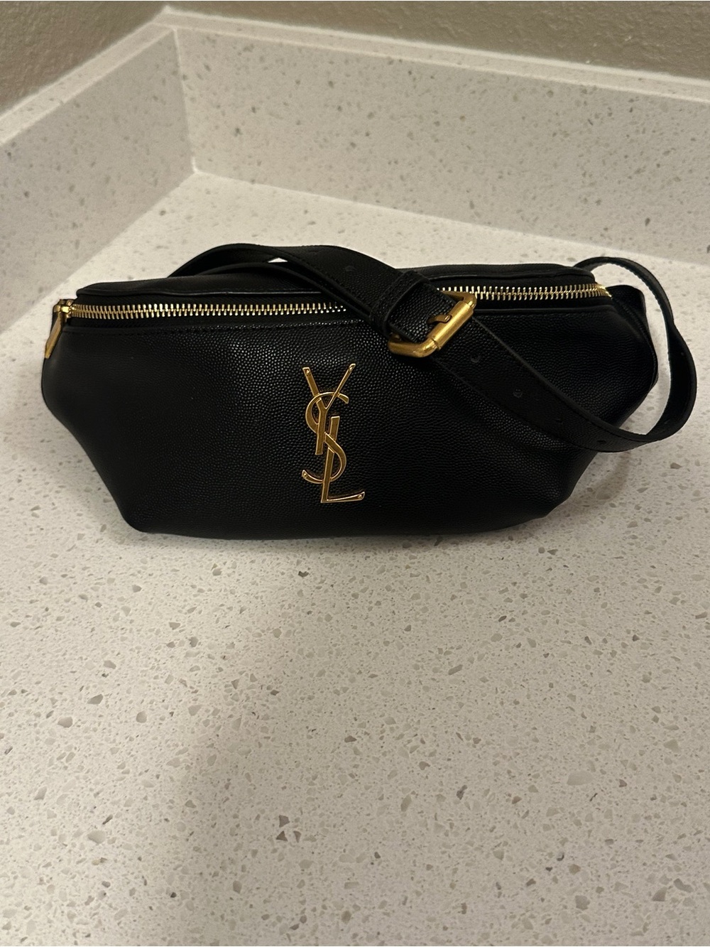 Saint Laurent Black Leather Belt Bag with Gold YSL Emblem - Picture 4 of 6